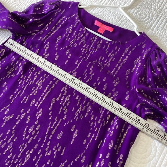 Lilly Pilitzer Idina Silk Top Size S Purple Party Resortwear Metallic Shimmer - Picture 10 of 11